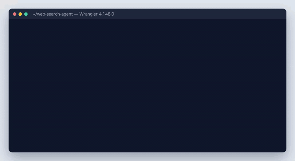 npx tsc と wrangler deploy --dry-run が通り、wrangler dev で起動した MCP サーバーに tools/list を送ると web_search ツールが返る様子