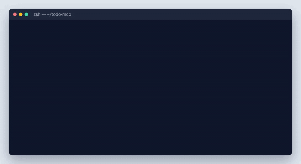 todo-mcp に initialize・tools/list・tools/call を送り、応答とツール名、空タイトルの isError を確かめるターミナル操作